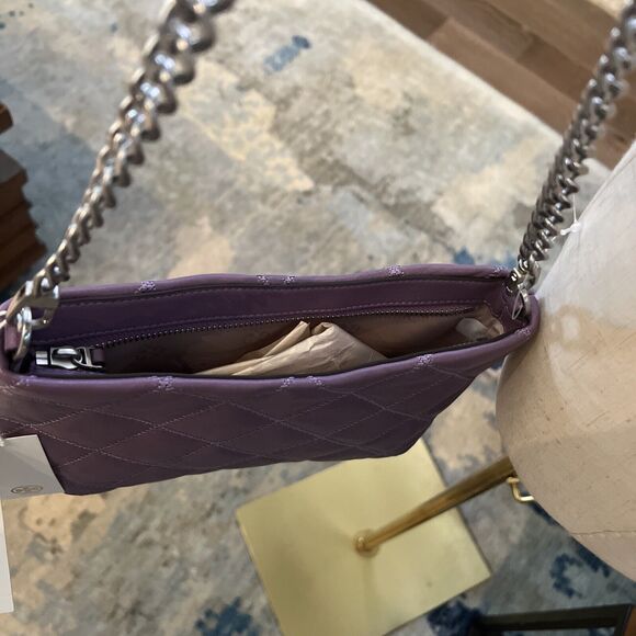 NWT Tory Burch Willa Zip Top Shoulder Bag Quilted Allium Purple with Chain Strap - Picture 5 of 14